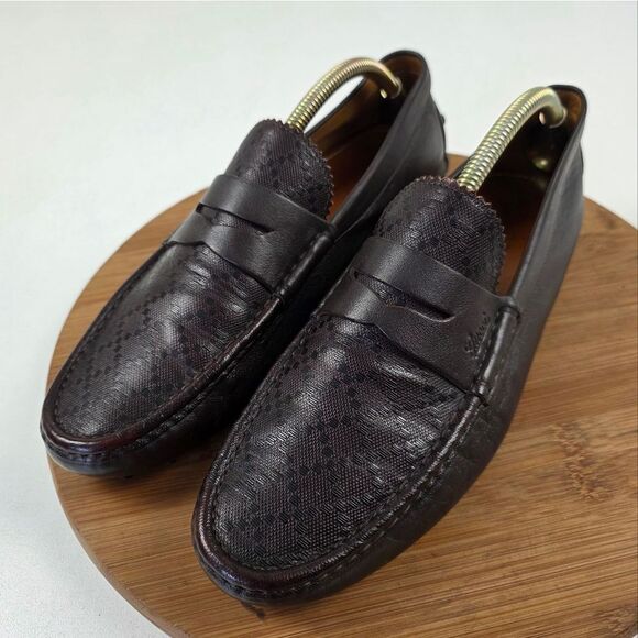 Gucci Brown Diamante Leather Leather Penny Slip On Loafers Size UK 9.5 US 10 - Picture 1 of 16